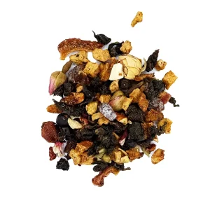 Colorful blend of dried fruit pieces. strawberry rose champagne loose leaf tea, oolong tea, c tea house