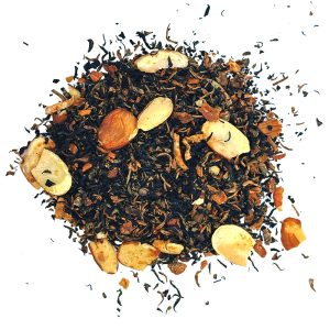 Loose leaf tea with almond pieces, toasted almond cookie loose leaf tea, black loose leaf tea, black tea, c tea house, tea as an alternative to coffee
