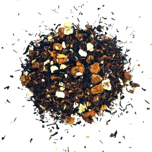 Loose leaf tea with coconut pieces, vanilla coconut loose leaf tea, black tea, black loose leaf tea, c tea house