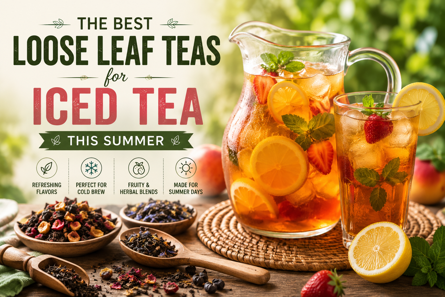 Iced tea with fruits and herbs, the best loose leaf teas for iced tea this summer