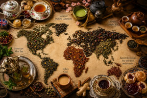 Tea culture around the world featuring tea traditions from Europe, Asia, the Middle East, and Eastern Europe