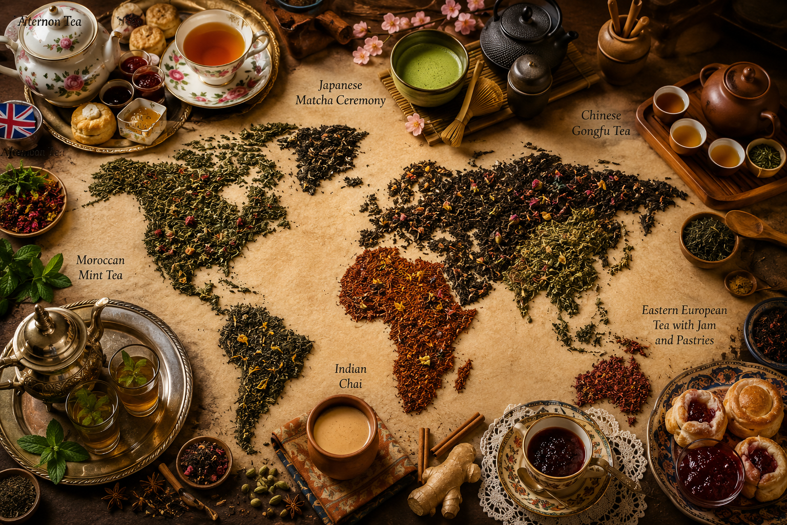 Tea culture around the world featuring tea traditions from Europe, Asia, the Middle East, and Eastern Europe